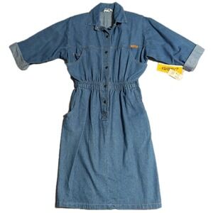 Vintage Dreams Denim Shirt Dress Womens Large NWT Button Front Elastic Waist